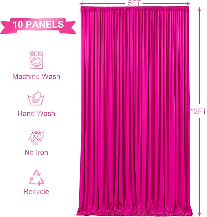 10 Panels Hot Pink Backdrop Curtains for Wedding Party Wrinkle Free Backdrops Curtain Drapes Fabric Decorations Fuchsia Photo Back Drop for Baby Shower Photography Stage Reception 50ft(W) x 12ft(H)