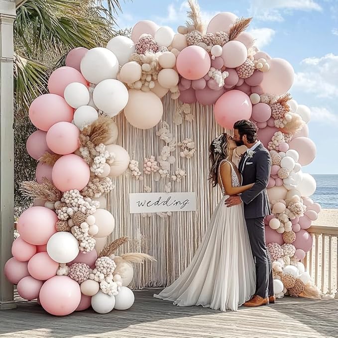 Pastel Pink White Balloon Arch Double Stuffed Light Pink Beige Cream Balloon Garland Kit Boho Dusty Rose Blush Balloons for Baby Shower Bridal Birthday Valentine's Wedding Easter Princess Party Decor