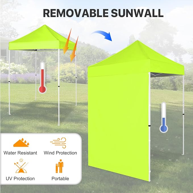 COOS BAY 5x5 Pop Up Canopy Tent with Side Wall, Easy Setup Portable Sun Shelter with Carry Bag, Outdoor Shade for Beach, Camping, Sports & Backyard, Neon Green