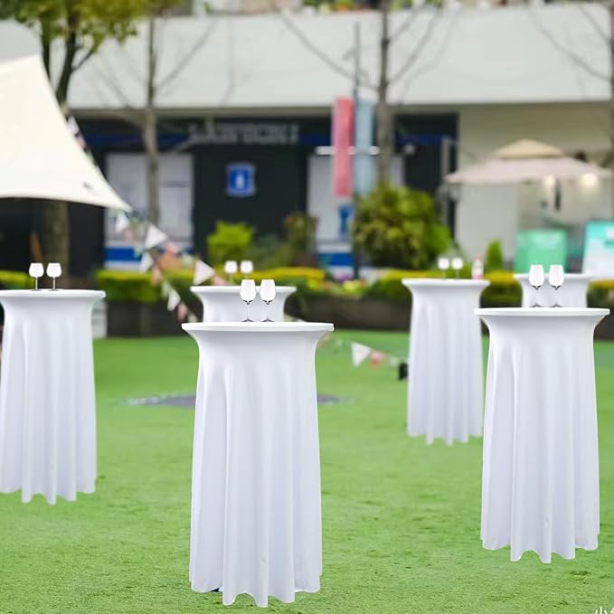 4-Pack 24"x43" White Round Cocktail Table Skirts | Stretch Spandex Fitted Tablecloths | Wrinkle-Resistant, Stain-Resistant, and Machine Washable for Bars, Weddings, Parties, and Banquets