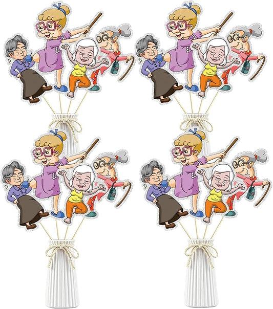 Set of 16 Old Lady Table Centerpiece Sticks,Elder Party Decoration Supplies,Happy Mother’s Day Centerpiece, Mother’ Birthday Party Decor,Grandma Birthday Photo Prop Gifts.