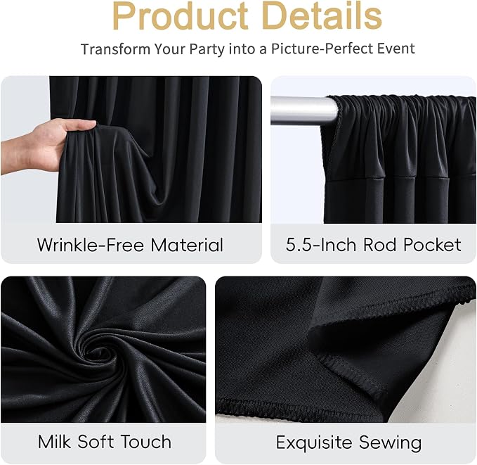 40x10ft Black Photo Backdrop Curtains for Parties Birthday Wrinkle Free Polyester Photoshoot Curtains Drapes Backdrop for Weddings Anniversary Graduation Stage Photography Background 8 Panels 5x10FT