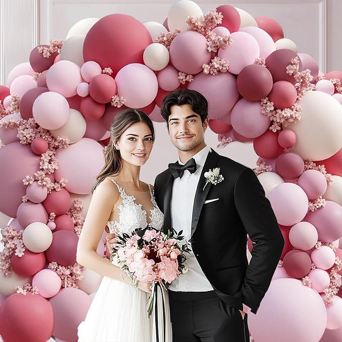 Dusty Rose Pink Balloon Arch Kit, Double Stuffed Pastel Light Pink Balloons With Peach Blush Beige Light Muave Balloon for Birthday Wedding Graduation Party Decorations