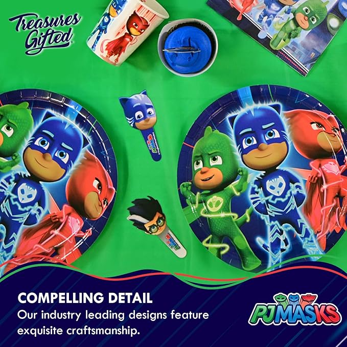 Treasures Gifted Officially Licensed PJ Masks Birthday Decorations - Serves 16 Guests - Dinnerware Classic Set - PJ Masks Party Supplies - Plates, Napkins & Cups Set