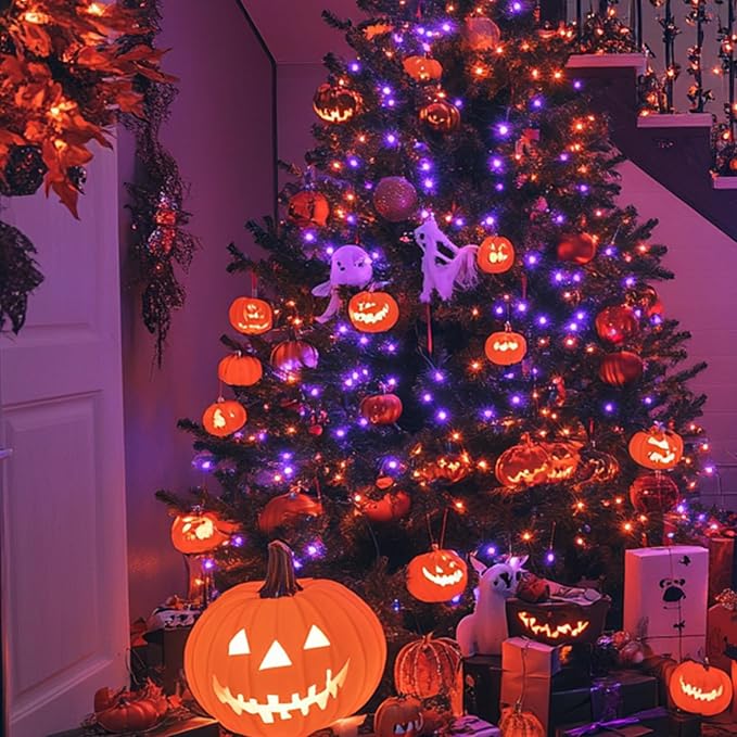 Halloween Lights - 98ft 2 Pack 150 Count Connectable Waterproof LED Fairy Lights Bulbs for Indoor Outdoor Halloween Tree Wedding Autumn Party Decor (Orange & Purple, 150 Count - 2 Pack)