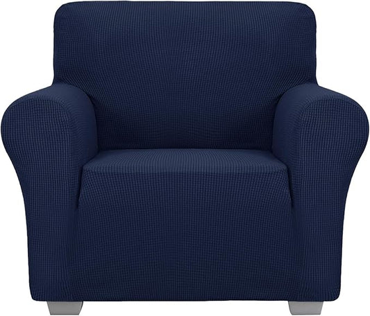 JIVINER Super Stretch Chair Slipcovers with Arms 1-Piece Jacquard Small Checks Living Room Armchair Covers Soft Anti Slip Sofa Couch Furniture Protector for Kids Pets (Navy Blue, Chair)
