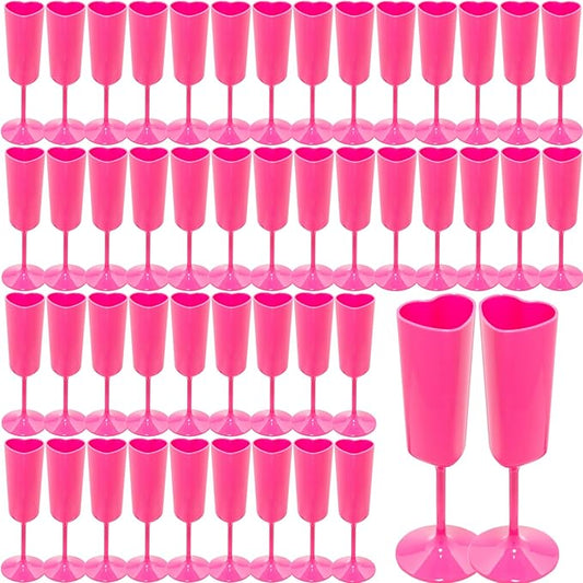 Valentines Day Heart Shaped Wine Glass 6 OZ Elegant Plastic Reusable Wedding Champagne Flutes Galentines Party Acrylic Wine Colored Cups Mimosa Cocktail Toasting Goblets for Birthday Bridal (Pink,48）