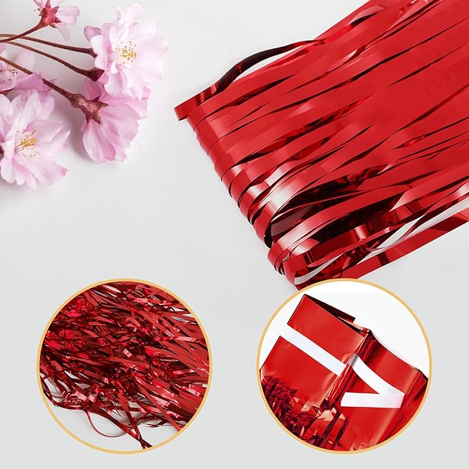 40 Pack Red Foil Curtain Backdrop Metallic Tinsel Foil Fringe Curtains Photo Booth Props for Birthday Party Decoration Christmas Holiday Halloween New Year Party Supply, Red
