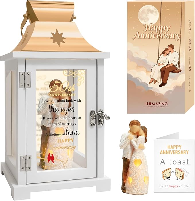 50th Anniversary Wedding Gifts for Couple Parents 50th Wedding Anniversary Lantern for Him Her Huband Wife - Husband and Wife Hugging Figurine Lantern