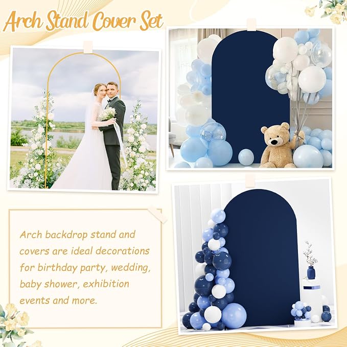 FANPROMS Arch Backdrop Stand and Cover Set 7.2FT Navy Blue Arch Cover Backdrop Fabric for Metal Arched Stands Decor Balloon Arched Stand with Spandex Covers Stretchy Backdrops for Baby Shower Decor