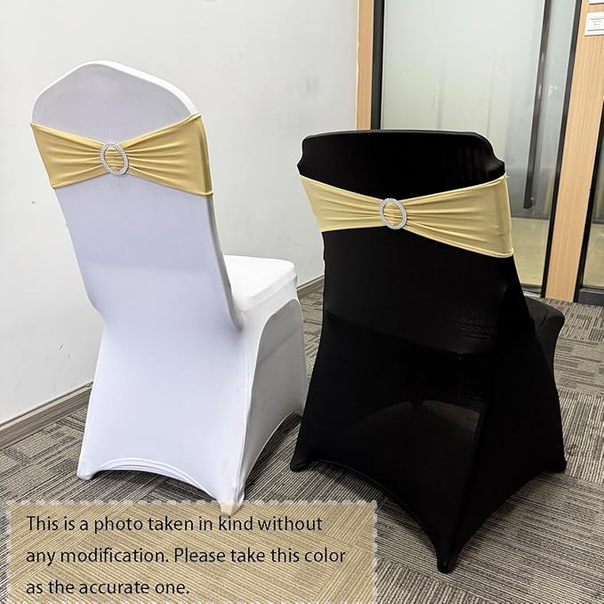 Spandex Chair Sashes Bands 50PCS Stretch Chair Ties Bows with Buckle Slider for Wedding Party Banquet Decoration (Champagne)…