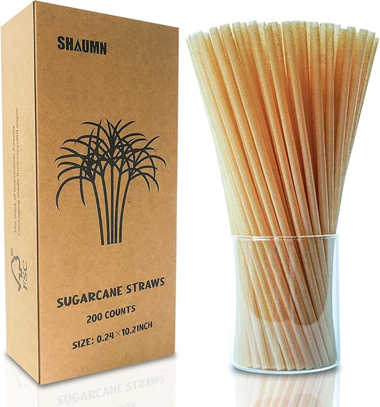 Biodegradable Sugarcane Straws 10.2 Inch Long Compostable Drinking Straws Bulk 200 Pcs A Sturdy Straws Works for Hot/Cold Drinks Not Soggy Alternative to Platic/Paper Ones