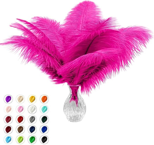 Piokio 40 pcs Natural Fuchsia Ostrich Feather 12-14 inch(30-35 cm) Bulk for Wedding Party Centerpieces and DIY Clothes Decoration, Gatsby Decorations