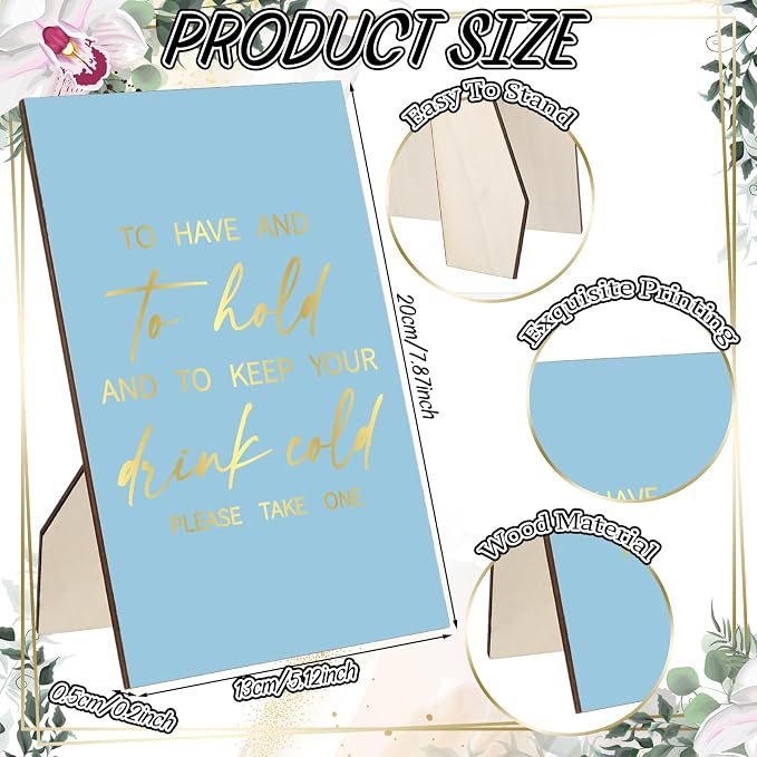 SiliFine 101 Pcs Blue Wedding Can Cooler Bulk Engagement Party Favors for 100 Guests Cheers to Love Laughter, and I'll Drink Can Cooler with Wooden Wedding Table Sign Bridal Shower Favor