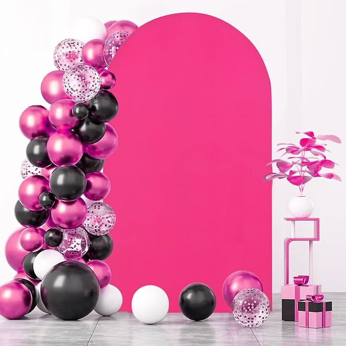 FANPROMS Chiara Arch Cover 2.6x6FT Hot Pink Wedding Arch Covers Stretchy Backdrop Spandex Fitted Arch Backdrop Cover for Garland Arch Frame for Birthday Baby Shower Fuchsia Arch Stand Cover Fabric