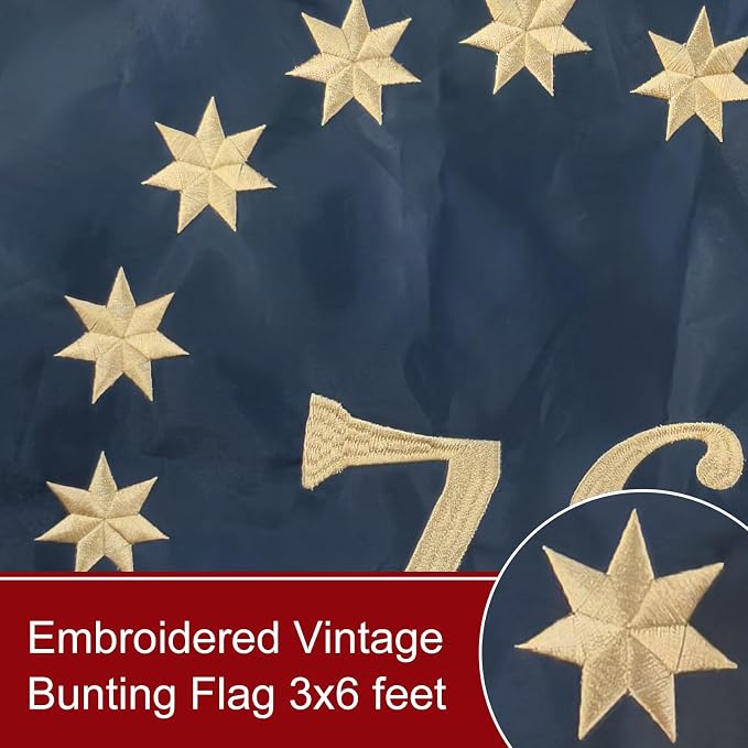 Bradford Vintage 76 Bunting Flag 3X6 ft for Outdoor 250th Anniversary, Tea Staind American US Flag Buntings for Outside Patriotic 6 FT USA Pleated Fan with 3 Brass Grommets for 4th of July Decorations