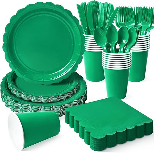 Vyntra 350 Pcs Green Paper Plates and Napkins Set for 50, 9" Dinner Plates & 7" Dessert Plates, Tableware for Birthday Party