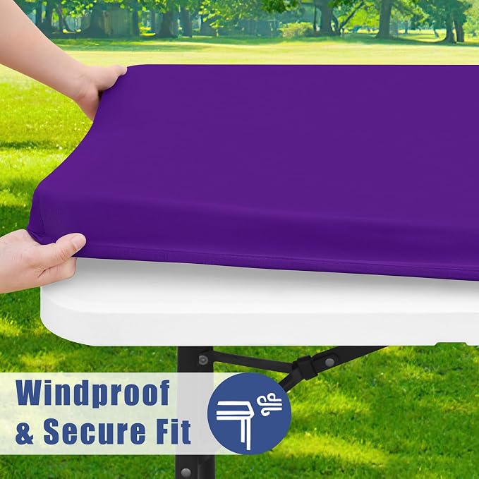 Moosfor Spandex 5 Foot Rectangle Table Cloth 4 Pack, Elastic Fitted Tablecloths for Picnic, Stretch Washable Patio Table Cover for Outdoor, Camping, Banquet and Parties (Purple, 30"x60")