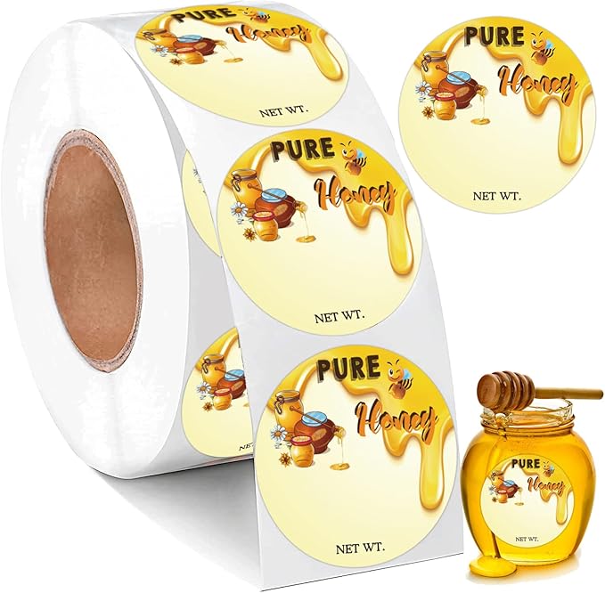 1.5 inch Honey Bottle Label Homemade Honey Net Weight Labels for Small Business Canning Jars and Lids 500pcs Per Roll