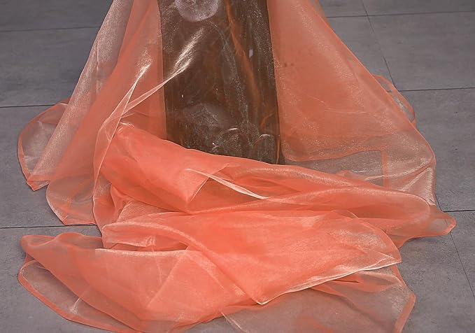 MDS Pack of 25 Yard Sheer Organza Fabric for Wedding Party Home Event Banquet Decorations, Backdrop Curtain Craft Dress Sewing Fashion DIY Crystal Organza Tulle Fabric Bolt 44” Wide - Light Orange
