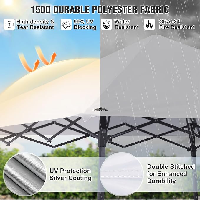 EAGLE PEAK 8x8 Pop Up Canopy Tent with Extended Eaves & Sidewall, Compact, Portable, Easy Setup Slant Leg Instant Shelter for Beach, Sports, & Camping, 8x8 Base 7x7 Top, White