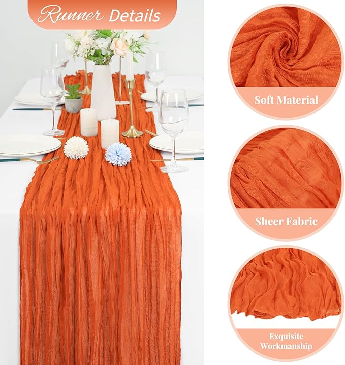 10 Pack Orange Cheesecloth Table Runner 10FT Boho Romantic Gauze Table Runner 20 x 120 Inch Rustic Sheer Runner for Wedding Party Bridal Shower Thanksgiving Christmas Decoration