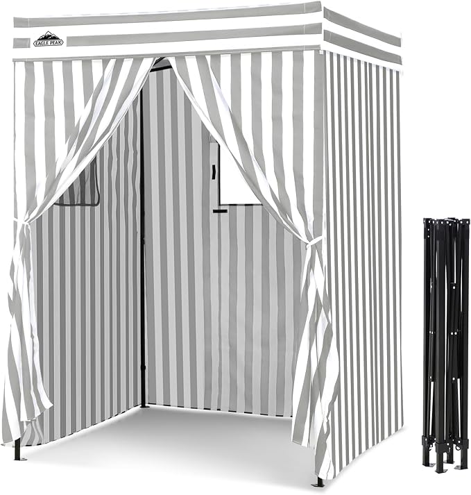 EAGLE PEAK 5x5 Pop Up Changing Tent, Flat Top Changing Room, Gray/White | Portable, Privacy Tent, Pool Cabana, Dressing Room, Shower & Toilet Use, Opaque Fabric, Instant Setup, Photoshoots, Camping