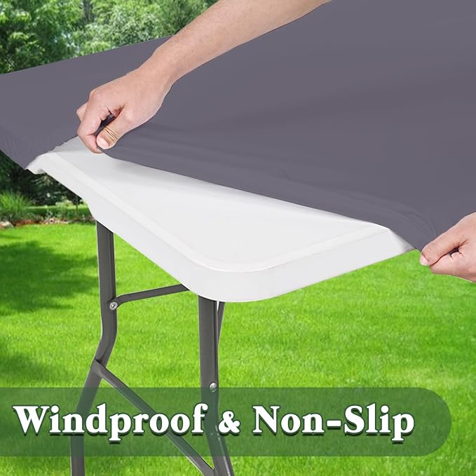 10 Pack Picnic Table Cover Outdoor Elastic Fitted Tablecloths for 6 Foot Rectangle Table Waterproof Stretch Washable Patio Folding Spandex TableCloth for Camping Banquet Parties (Light Grey,30" x 72")