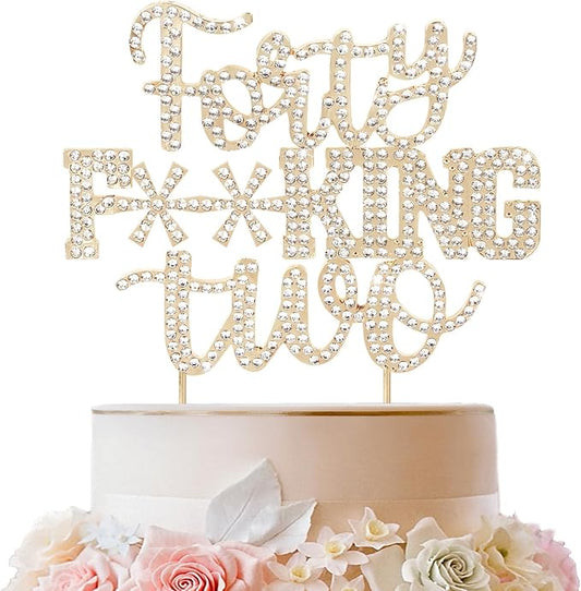 LINGTEER Happy 42nd Birthday Funny Gold Rhinestone Cake Topper - Cheers to 42 Years Old,Happy 42nd Birthday Cake Centerpieces Topper Decorations Gift Sign.