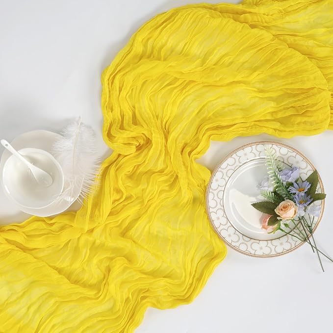 8 Pack Lemon Yellow Cheesecloth Table Runner 10ft Boho Gauze 120 Inch Cheese Cloth Table Runner Rustic Sheer for Spring Holiday Baby Shower Party Décor Home Wedding Decoration