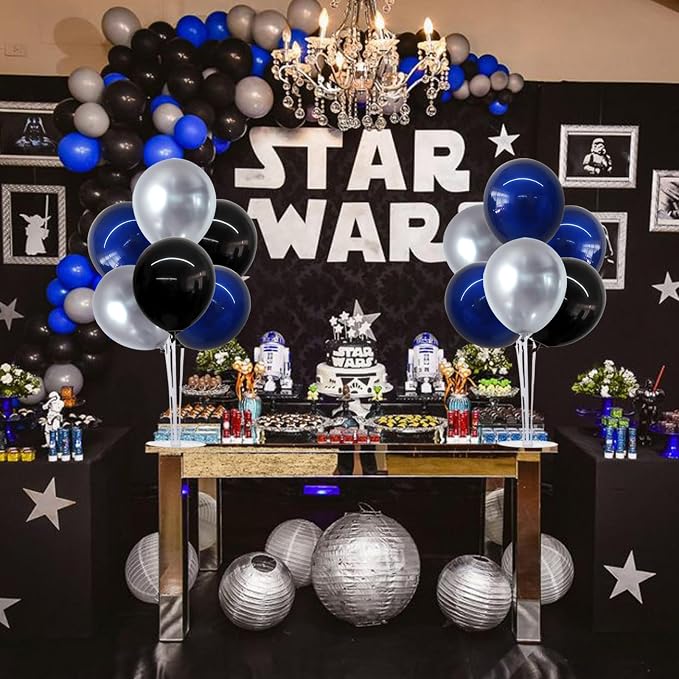 TONIFUL 4 Set Black and Blue Silver Balloon Centerpieces for Table,Balloon Stand Kit for Graduation Decorations 2026,Blue Party Decorations,Retirement,Birthday Decoration for men,Father's Day