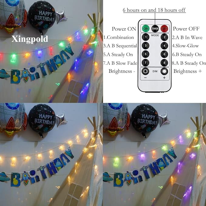 Color Changing Lights for Kids Bedroom, Birthday Gifts for Kids,11Ft 20Leds Tent Lights for Kids with Rocket Spaceship Astronaut Pendants for Christmas Space Themed Birthday Party Decorations