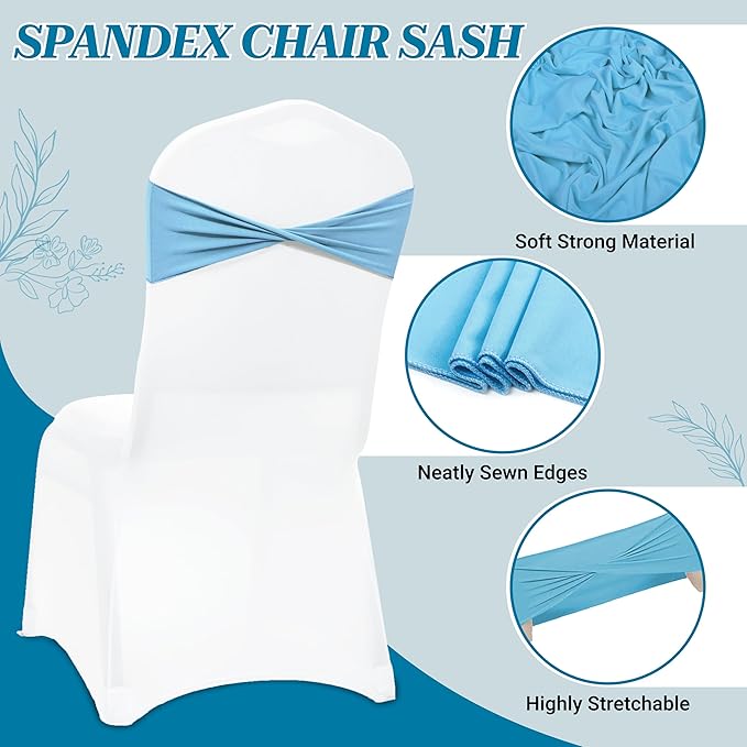 MDS Pack of 250 Spandex Chair Sashes Bows Elastic Stretch Dining Chair Bands Ties Without Slider Buckle Universal fits for Wedding Baby Shower Birthday Party Banquet Event Decoration - Blue