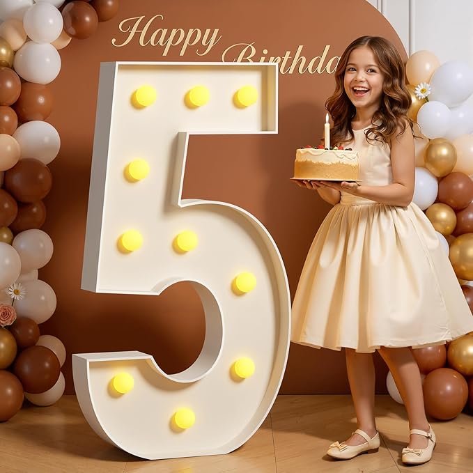 Marquee Numbers 4 Feet Tall 4FT Large Light Up Numbers 5 for 15th 50th Birthday Party Decorations Light Up Sign Anniversary Party Decor Foam Board