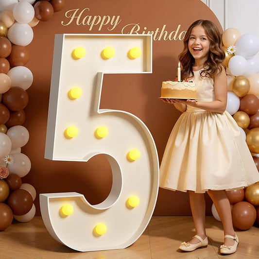 Marquee Numbers 4 Feet Tall 4FT Large Light Up Numbers 5 for 15th 50th Birthday Party Decorations Light Up Sign Anniversary Party Decor Foam Board