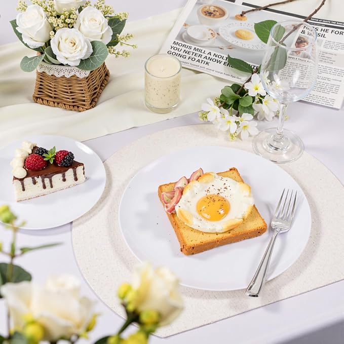 bUCLA 100PCS White Plastic Plates - Heavy Duty White Disposable for Wedding & Party, Include 50 Dinner 10 inch & 50 Dessert 7 inch