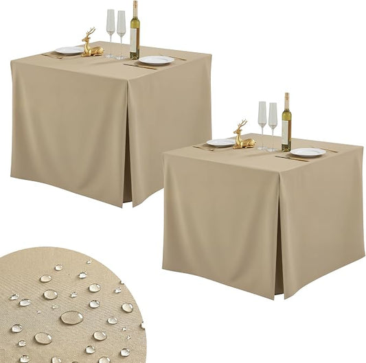 Shillance 2 Pack Khaki Square Tablecloth for 34x34 Inch Card Table Cover Waterproof Oil-Proof Spill-Proof Polyester Square Fitted Tablecloth for Wedding Parties Display Trade Show
