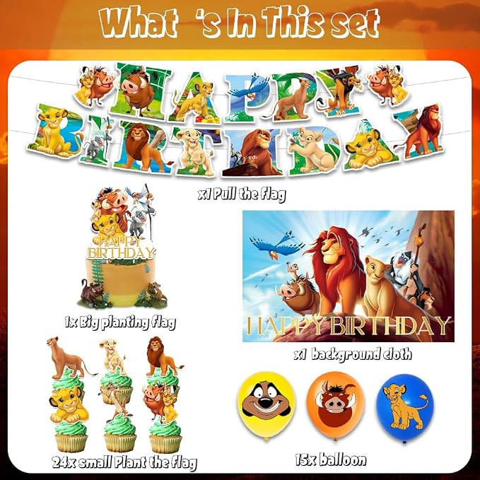 42Pack Lion-king Party Supplies Kit Set Include Banner ,Cake Topper ,Backdrop ,Balloons for Lion-king Party Decorations (YE2)