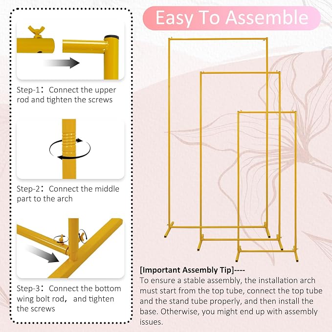 Vincidern Metal Square Wedding Arch Backdrop Stand Set of 3, Party Arch Stand, Balloon Arch Backdrop for Wedding, Baby Shower, Birthday Party, Graduation Decor, Gold (6.6FT, 5.9FT, 4.9FT)