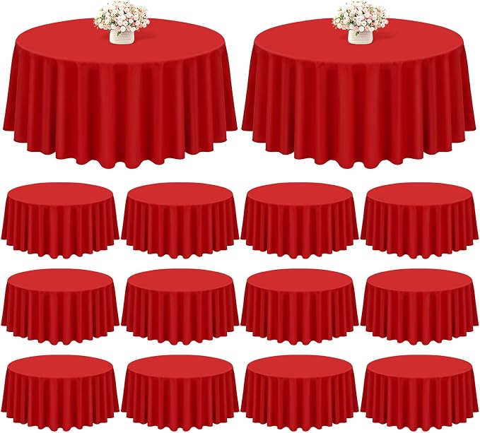 Showgeous 12 Pack Red Round Tablecloth - 90 Inch Washable Polyester Tablecloths for Round Tables - Wrinkle Resistant Decorative Fabric Table Cover for Dining, Wedding, Party, Banquet