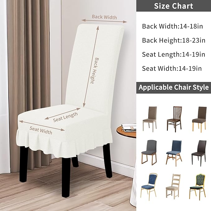 Easy-Going Dining Chair Covers Stretch Parsons Chair Slipcover with Skirt Chair Covers for Dining Room Restaurant Banquet (8 PCS, Cream)