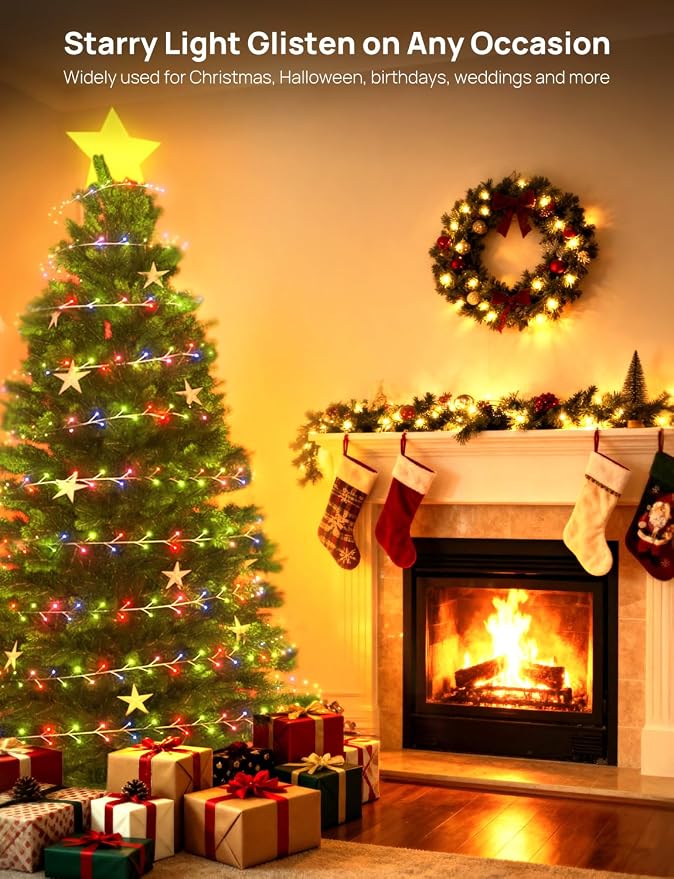 LED Fairy Lights USB Powered String Lights, 16Ft 200 LED Multicolor Firecracker Cluster Twinkle Light with Remote, Waterproof Wire Starry Light for Christmas Tree Party Bedroom Window DIY Craft Decor