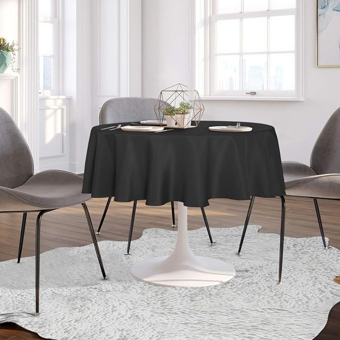 sancua Round Tablecloth 60 Inch Diameter for 20-48 Inch Tables, Water Resistant Spill Proof Washable Polyester Table Cloth Decorative Fabric Table Cover for Dining, Buffet Parties and Camping, Black
