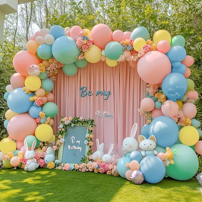 Pastel Balloon Arch Double Stuffed Pink Yellow Blue Green Balloons Different Size for Colorful Spring Princess Unicorn Easter Happy Birthday Baby Shower Party Decorations