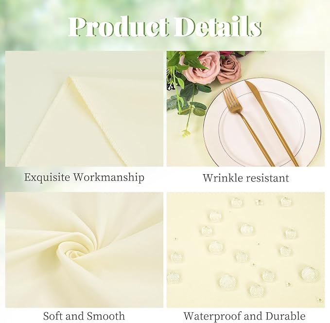 Pesonlook 10 Pack Beige Round Tablecloth 90 Inch, Waterproof Polyester Fabric Table Cloth for Round Tables, Stain Wrinkle Resistant Tablecloths Washable Table Cover for Wedding Dining Party Banquet