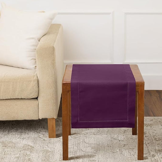 Solino Home Purple Table Runner 36 Inches - Cotton Linen Hemstitch Coffee Table Runner 14 x 36 Inch Ideal for Dresser Tables - Mothers Day