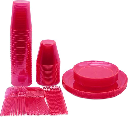 Party Essentials 368 Piece Plastic Bachelorette Party Tableware Kit, Neon Pink (N632270)