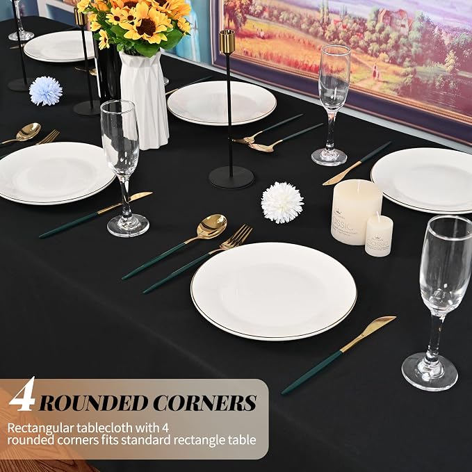 fani 10 Pack 60 x 102 Inch Tablecloth, Black Tablecloth for 6 Feet Rectangle Tables, Stain and Wrinkle Resistant Washable Fabric Table Cloth for Wedding Party Dining Table Buffet Parties and Camping