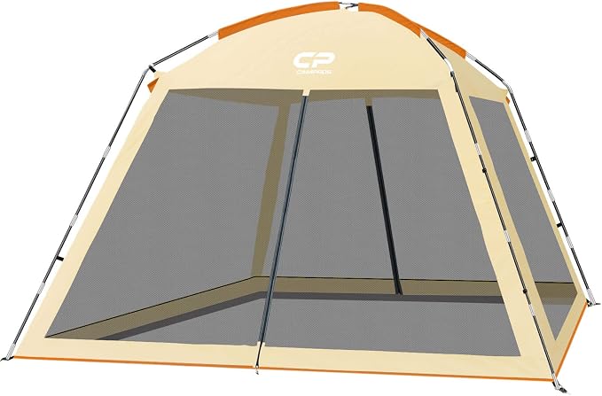 CAMPROS CP Screen House 10 x 10 Ft Screened Mesh Net Wall Canopy Tent Screen Shelter Gazebos for Patios Outdoor Camping Activities - Beige