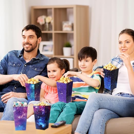 Honoson 48 Pcs Galaxy Popcorn Boxes 6 x 2.4 Inches Outer Space Popcorn Bucket Disposable Paper Food Trays Container Galaxy Space Birthday Decorations for Movie Night Baby Shower Party Supplies